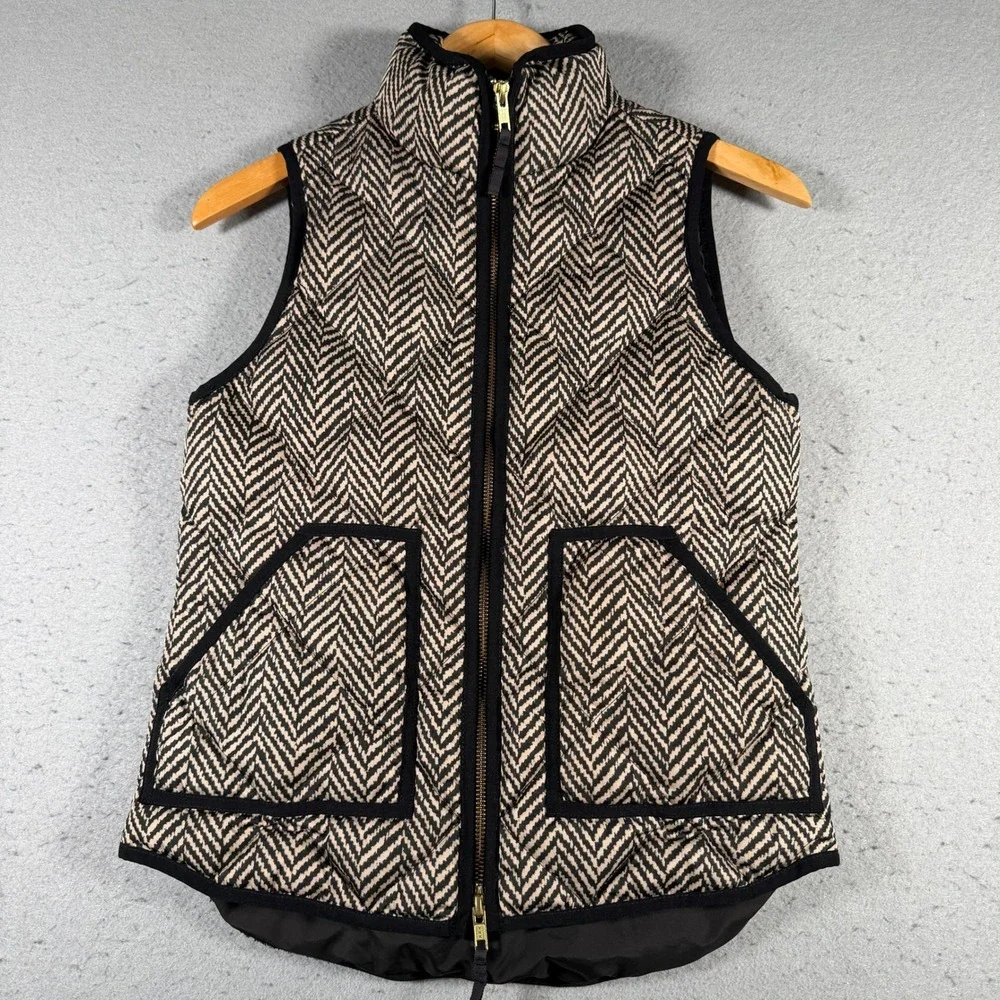 J. Crew Quilted Herringbone Vest Women's XXS Stand Collar Puffer Comfort‎